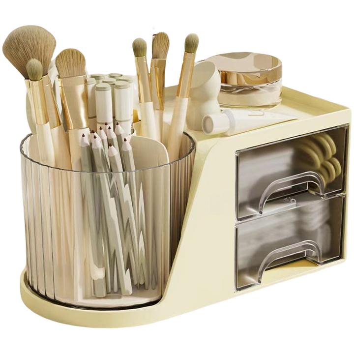 旋转笔筒办公桌收纳盒一体式简约轻奢高级感带抽屉式大容量超大