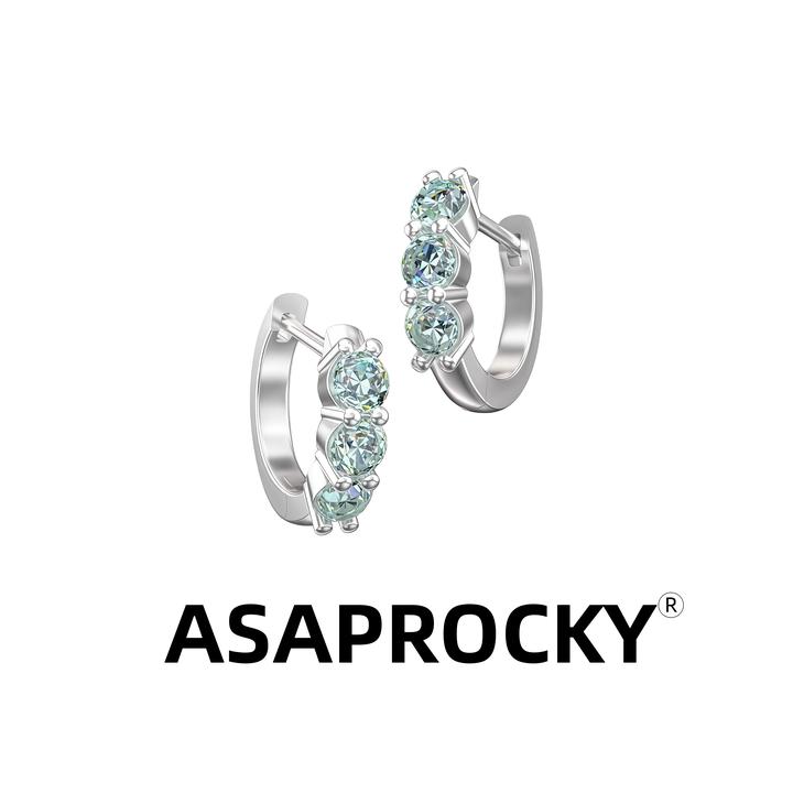 铜合金锆石耳饰 AR 银针锆石嘻哈风三钻马尔代夫蓝百搭养耳洞耳饰