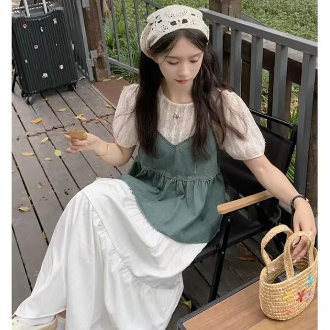 卡卡~夏季百搭休闲吊带上衣半身裙三件套显瘦套装