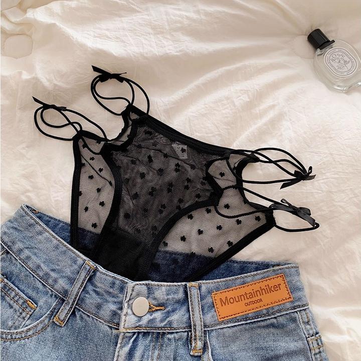 性感纯欲情调蕾丝女士内裤透气镂空蝴蝶结网纱低腰诱惑少女三角裤