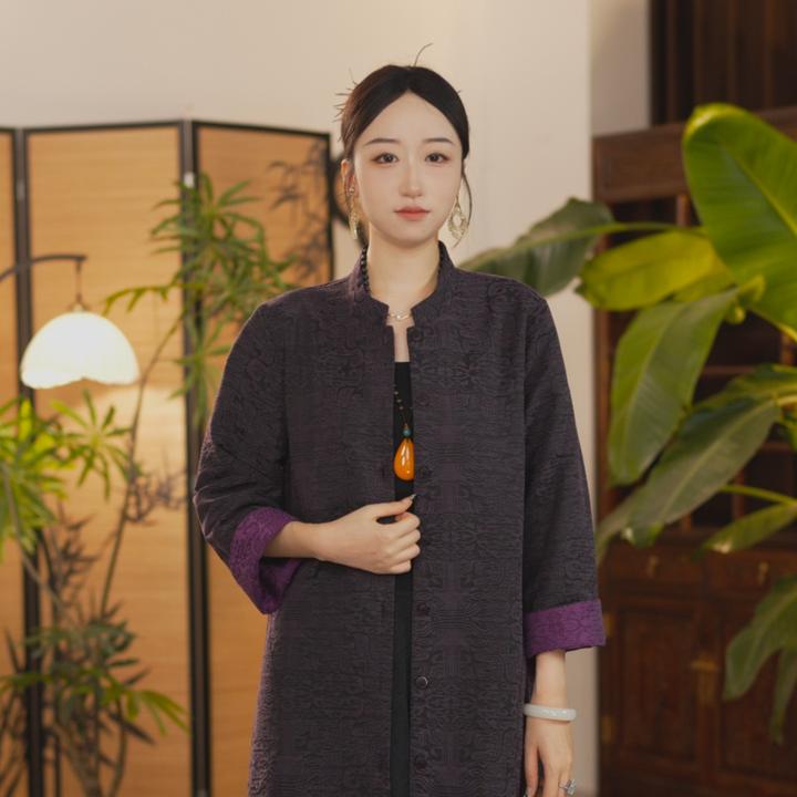 中长款立领春季厚款薄款长袖风衣禅意斜襟汉服民族风