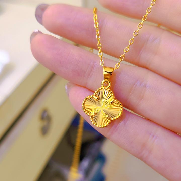 铜合金项链 新（拍一发二送五帝钱项链）镭射轻奢四叶草项链好百搭S