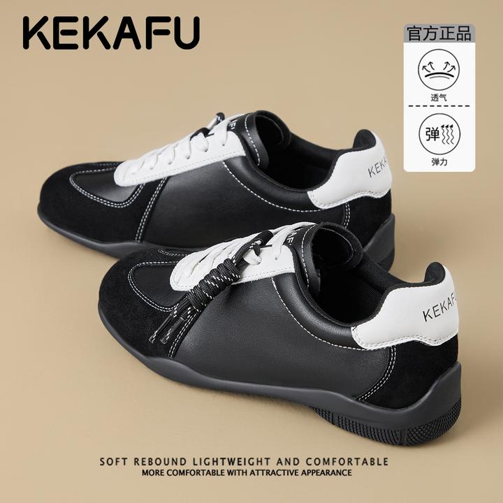珂卡芙韩版小众绳结休闲运动鞋板鞋2025秋季新款复古黑色德训鞋女