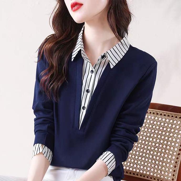 职业阿玛诗官2025秋冬季新款时尚气质拼接衬衫假两件卫衣女装上衣