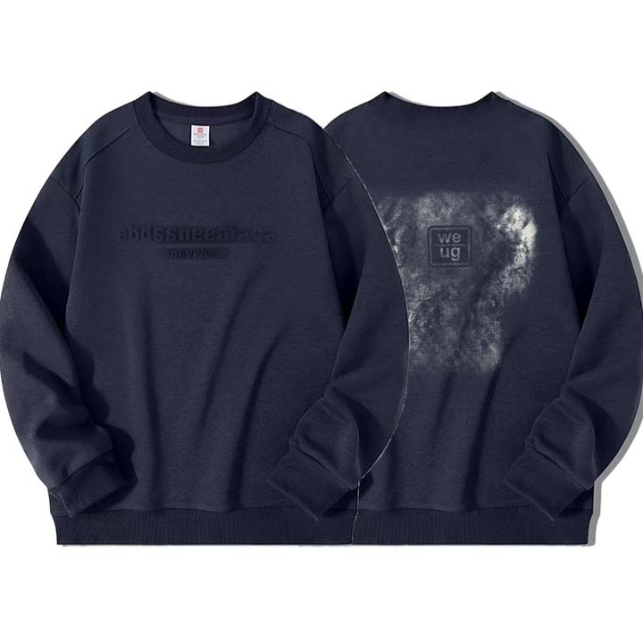 潮牌插肩卫衣  春秋男款宽松圆领休闲美式上衣《钢印晕染字母》