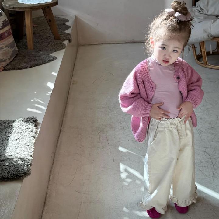壹妈韩版童装萌娃穿搭女童洋气时髦打底衫粉色针织开衫外套休闲裤