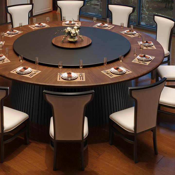 新中式酒店餐桌大圆桌电动转盘20人包厢2米3米家用实木大圆桌椅子