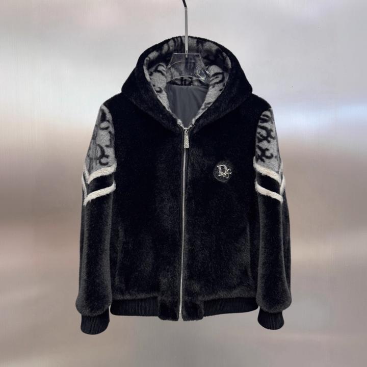 瑟图肖秋冬季男士时尚休闲黑色皮毛一体外套男款连帽拉链修身保暖