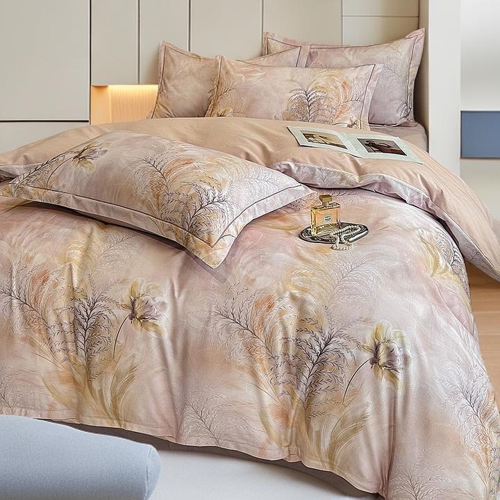 高档纯棉磨毛四件套秋冬加厚100全棉数码印花被套床上用品床笠款