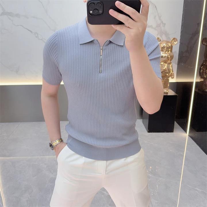 度尚-夏季新款男士高品质冰丝针织薄款时尚休闲翻领POLO衫短袖