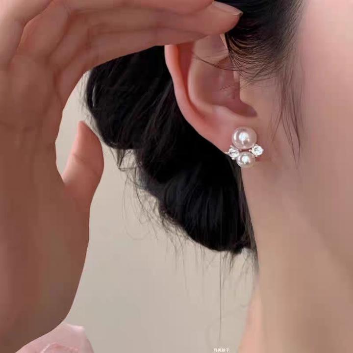 铜合金耳饰 粉泡泡法式温柔仿珍珠蚊香盘无耳洞耳夹小众耳环百搭