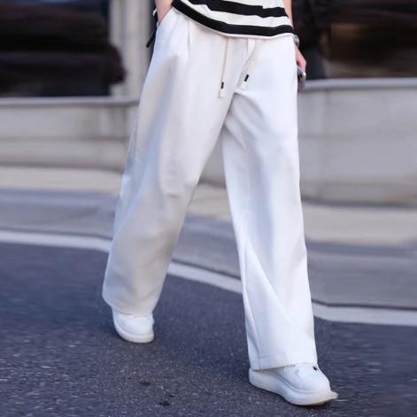 阔腿裤马卡龙休闲裤女外贸直筒裤夏季提花裤显瘦高腰宽松薄款百搭