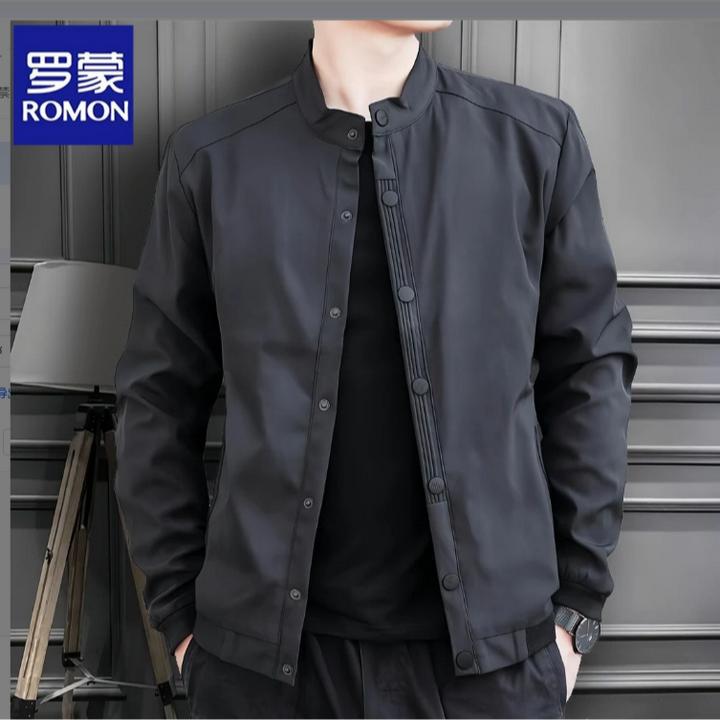 罗蒙秋季新款夹克男百搭宽松高级感开衫外套男款百搭休闲立领上衣