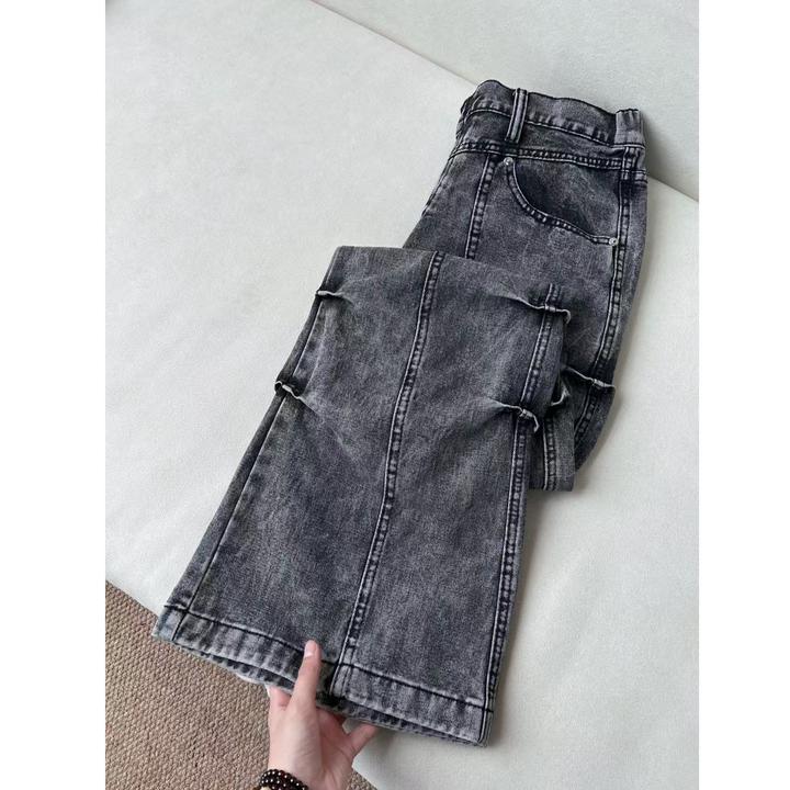 侧边褶皱cleanfit牛仔裤男夏季新款显高显瘦美式高街微喇阔腿裤