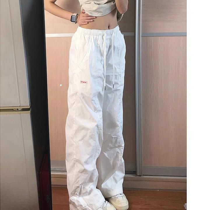 2025潮牌美式白色工装裤女春秋季垂感运动裤宽松防晒休闲伞兵裤子