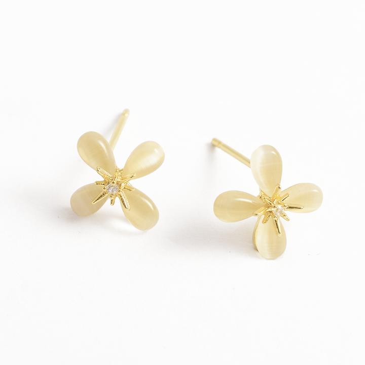 铜合金锆石耳饰 浅金色简约耳钉植物花卉甜美小清新耳钩日韩