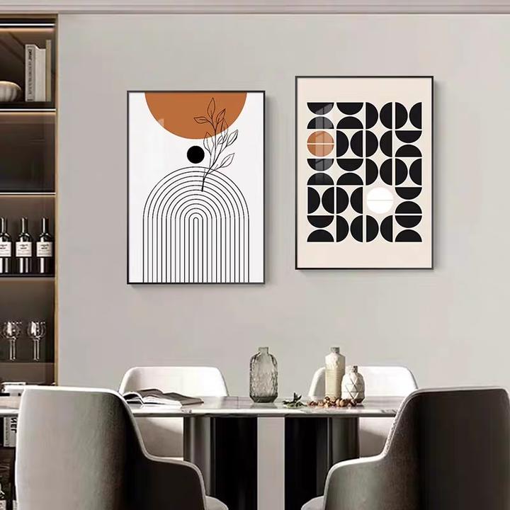 【水沐】现代轻奢简约餐厅装饰沙发客厅床头两联画高端品味