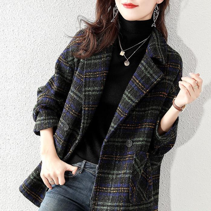 职业阿玛诗官2025秋冬新款时尚复古翻领格子毛呢中长款大衣外套女