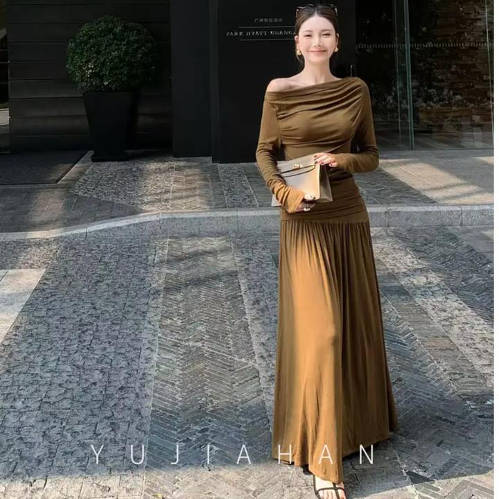 YUJIAHAN于佳含-设计感褶皱长袖T恤套装轻熟小众氛围感裙两件套