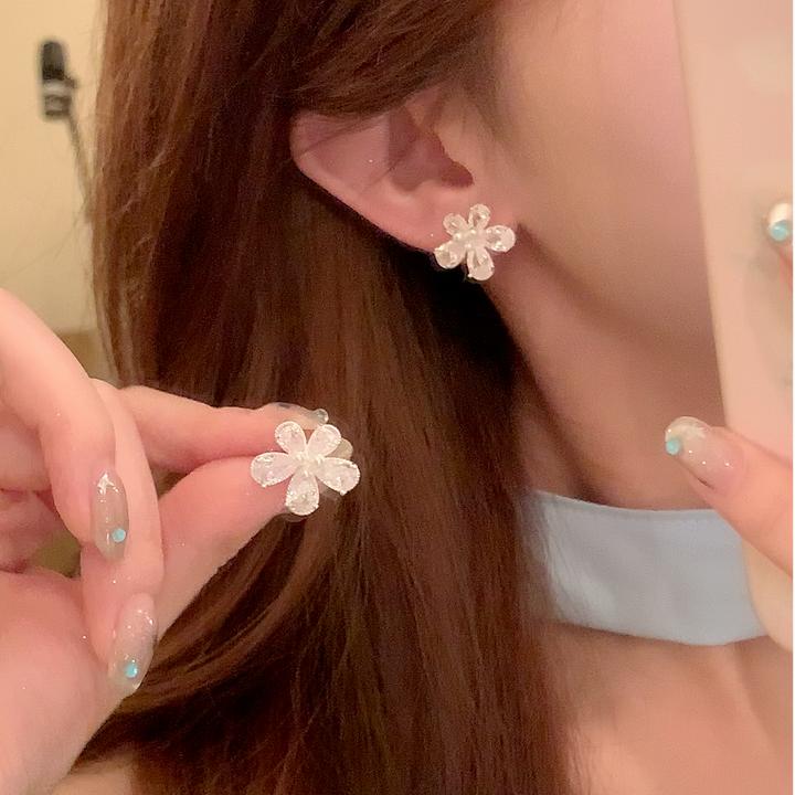 芒果饰品 铜合金锆石耳饰 夏日冰透闪锆花朵耳环女气质耳针耳饰