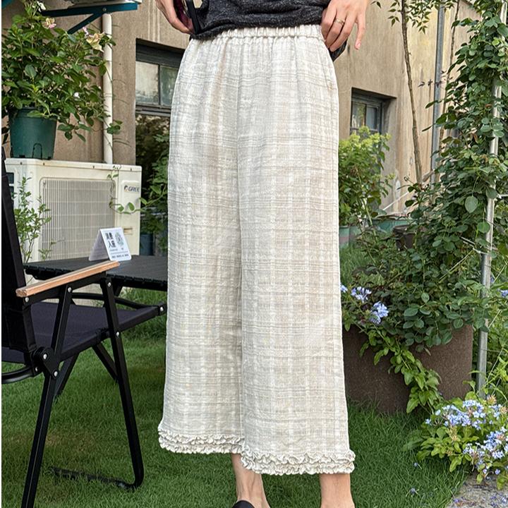 LANGQING 花边宽松舒适亚麻休闲裤44604/44771#