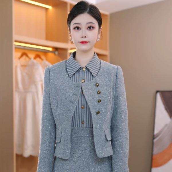 2025秋季新款气质精致大气减龄条纹拼接洋气修身收腰遮肉显瘦套装