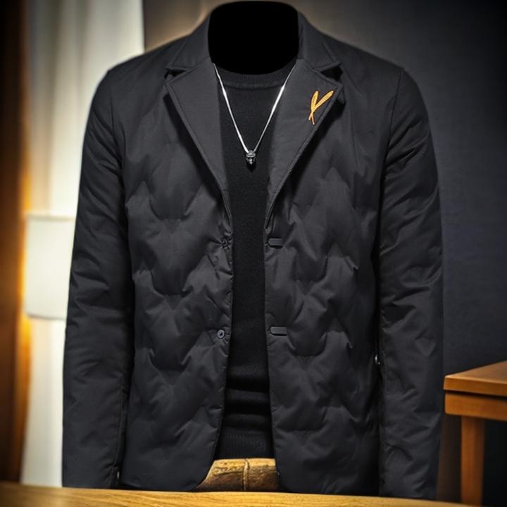 维斯克纳时尚休闲西装领羽绒服男冬季新款潮流修身刺绣保暖外套潮