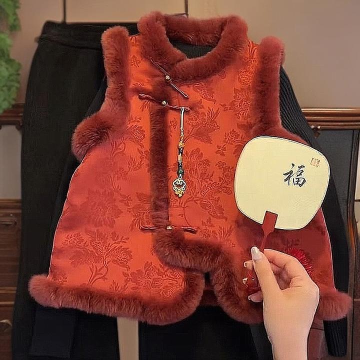新年款女童国风马甲秋冬2025新款儿童中式拜年服女孩春季过年衣服