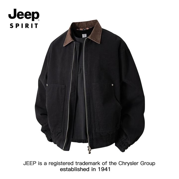 JEEPSPIRIT吉普美式外套男春秋新款痞帅潮牌宽松撞色翻领工装夹克