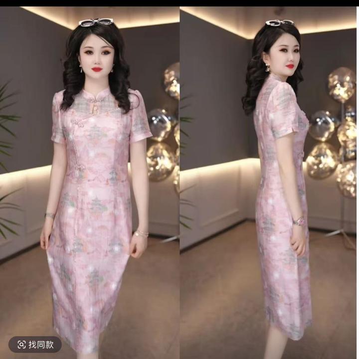 1主播2025夏季新款五一年轻妈妈日常减龄旗袍印花显高显瘦连衣裙