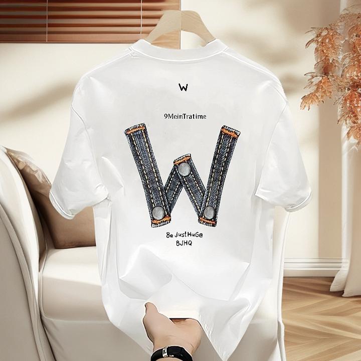 2025新款潮牌男士纯棉短袖t恤男圆领上衣印花潮牌简约潮流休闲ins