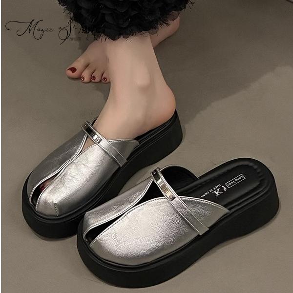 【万达撤柜】欧洲站厚底仙女风半拖鞋女爆款外穿2025新款百搭一脚