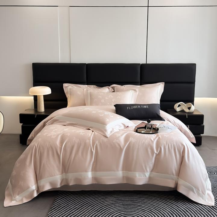 轻奢高级天丝棉四件套简约纯色丝滑夏季裸睡宽边被套1.8床上用品4