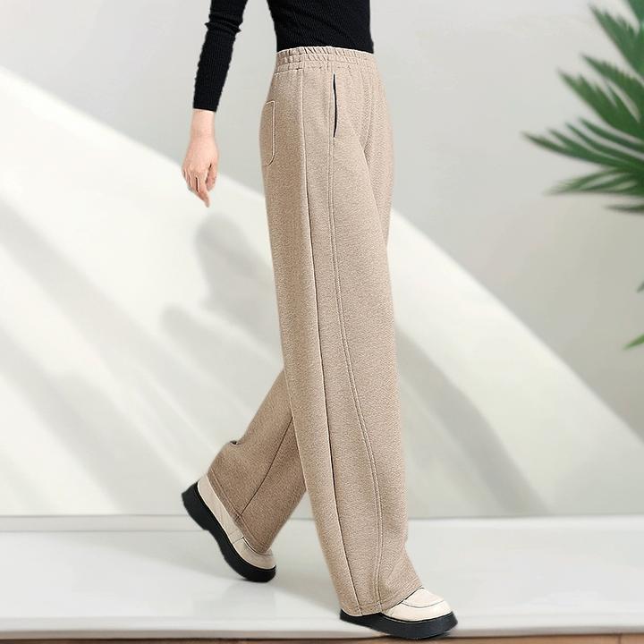 布琳达羊毛呢阔腿裤女秋冬厚款燕麦色针织显瘦高腰长裤休闲直筒裤