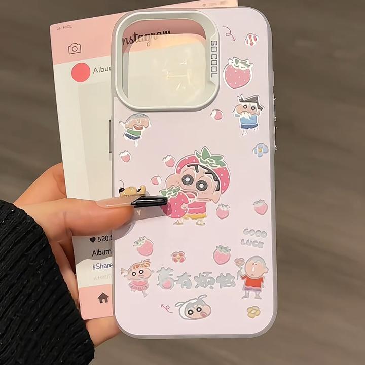 适用苹果16pro磨砂彩银iPhone15手机壳华为p可爱草莓小新小众小米