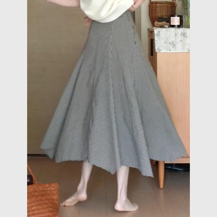 2025流行爆款a字百褶长裙巨好看梨型身材黑白格纹半身裙女裙子
