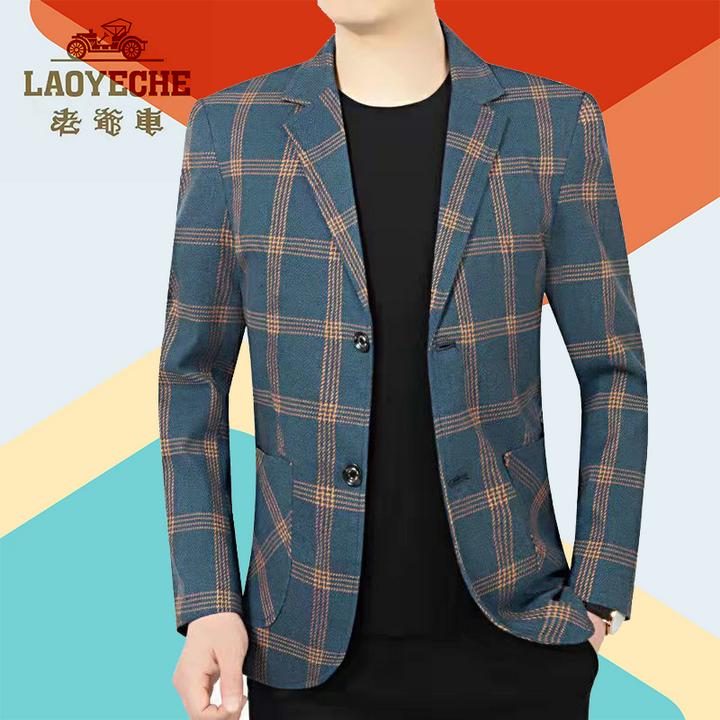 LAOYECHE/老爷车正品男士格子西服上衣春秋新款爆款洋气小西装潮