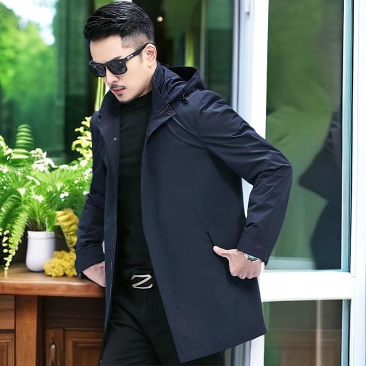 娜罗普西时尚新款休闲男士风衣中长薄款休闲连帽春秋中年商务外套