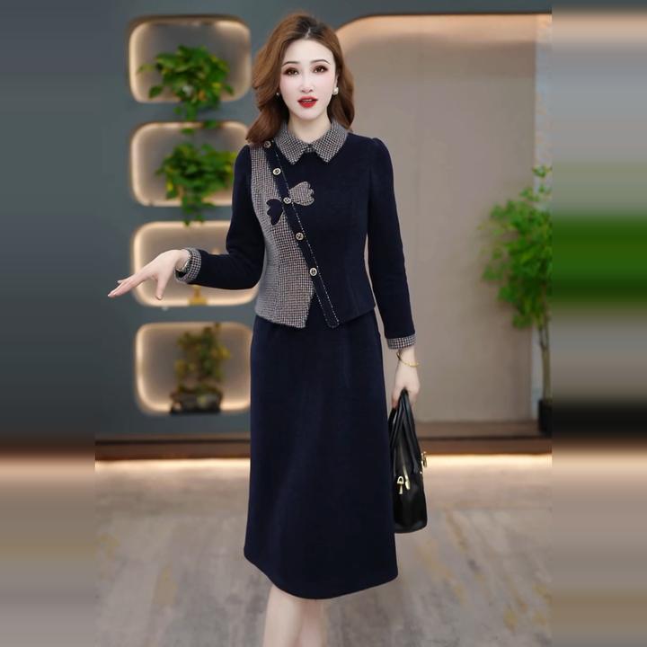 高档贵妃绒时尚洋气简约优雅礼服裙2025秋冬新款中长收腰连衣裙女