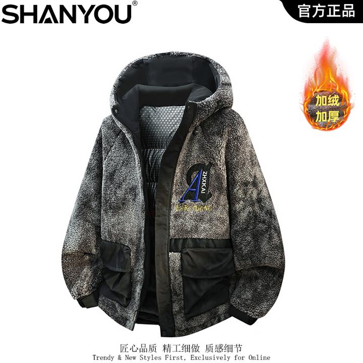 潮牌拼接连帽外套男字母刺绣宽松休闲棉衣秋冬季潮流保暖御寒上衣