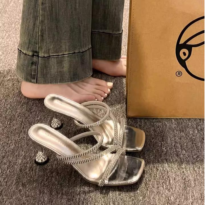 御姐风~水晶凉拖细跟高跟鞋女夏外穿2025年新款配裙子水钻一字拖