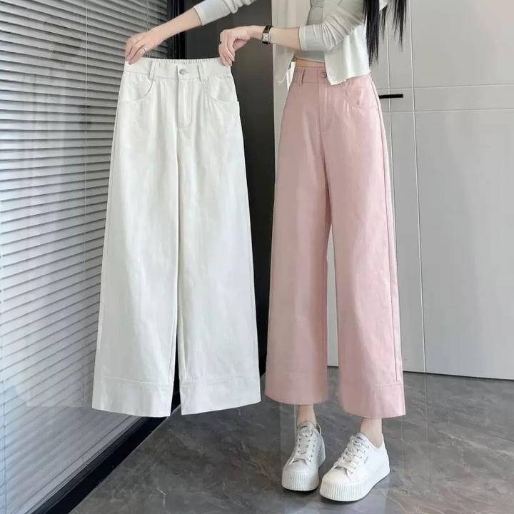 纯棉八分九分阔腿裤女2025夏季薄款高腰宽松显瘦小个子防嗮直筒裤