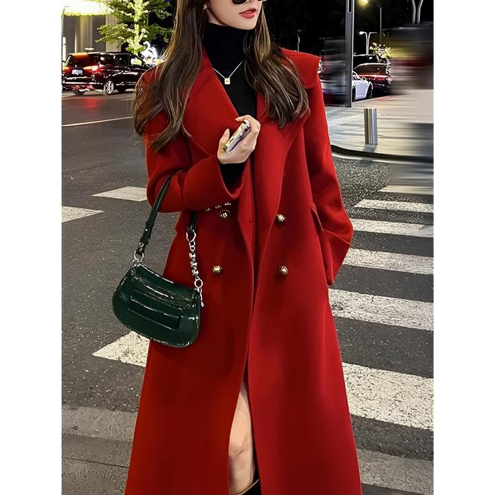 玛古芭新年战袍喜庆大衣长款御姐风高级韩版2025红色气质毛呢外套