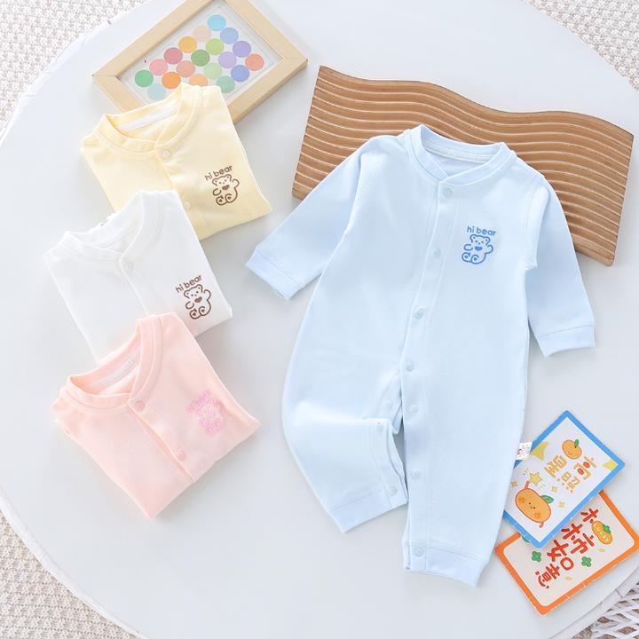 春秋新款四季款纯棉无骨衣服纯色长袖连体衣婴幼儿连体婴幼儿衣服