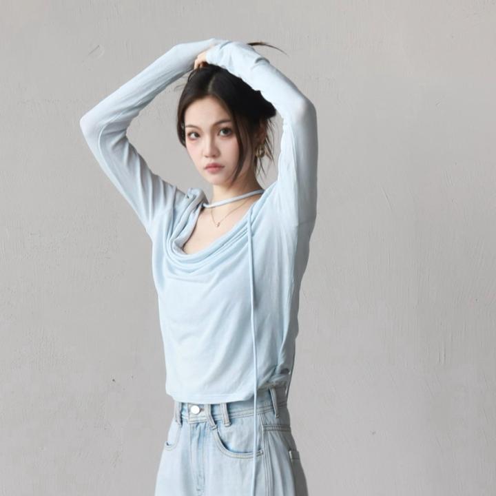 2025夏季浅色系针织简约百搭轻奢女装针织上衣8006#