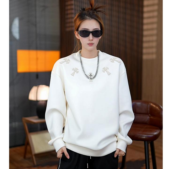 羊毛克罗卫衣秋冬新款男士条纹彩色绣潮流百搭亲肤透气舒适风卫衣