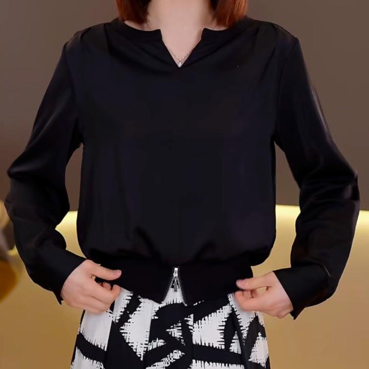 设计感时尚百搭衬衣女2025春季新款上衣休闲洋气显瘦长袖T恤衬衫