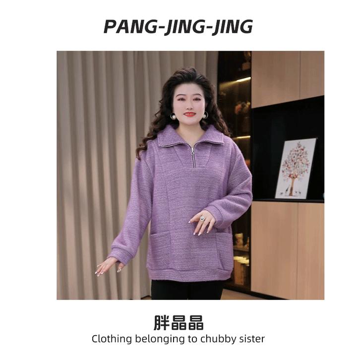 胖晶晶定制大码女装秋冬新款紫色时尚感减龄显瘦上衣ZSX25A0058