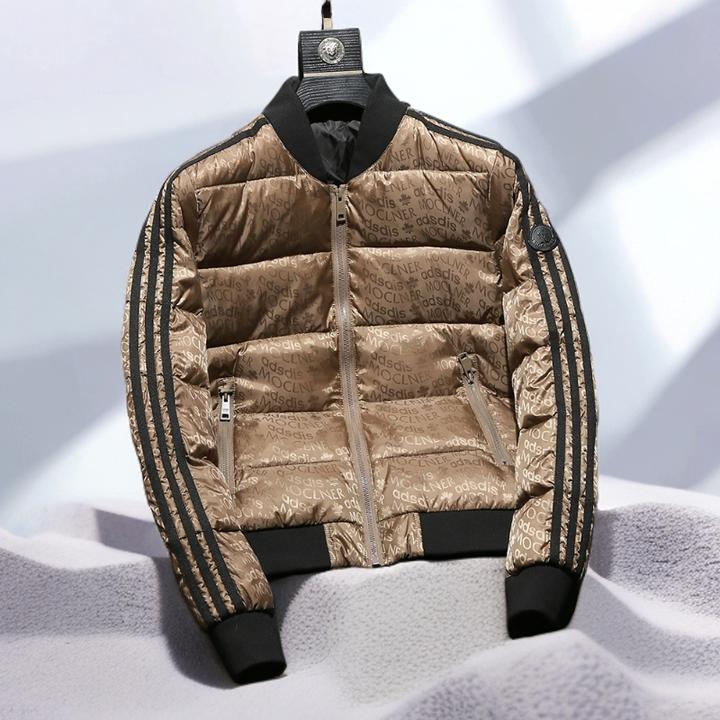 宾斯洛特时尚男士羽绒服冬季新款潮流加厚保暖提花防寒服短款外套