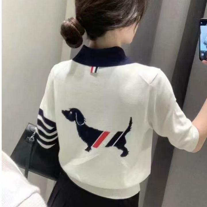 TB【官方正品】THOM BRONMAN汤姆布郎腊肠小狗针织翻领T恤情侣短袖